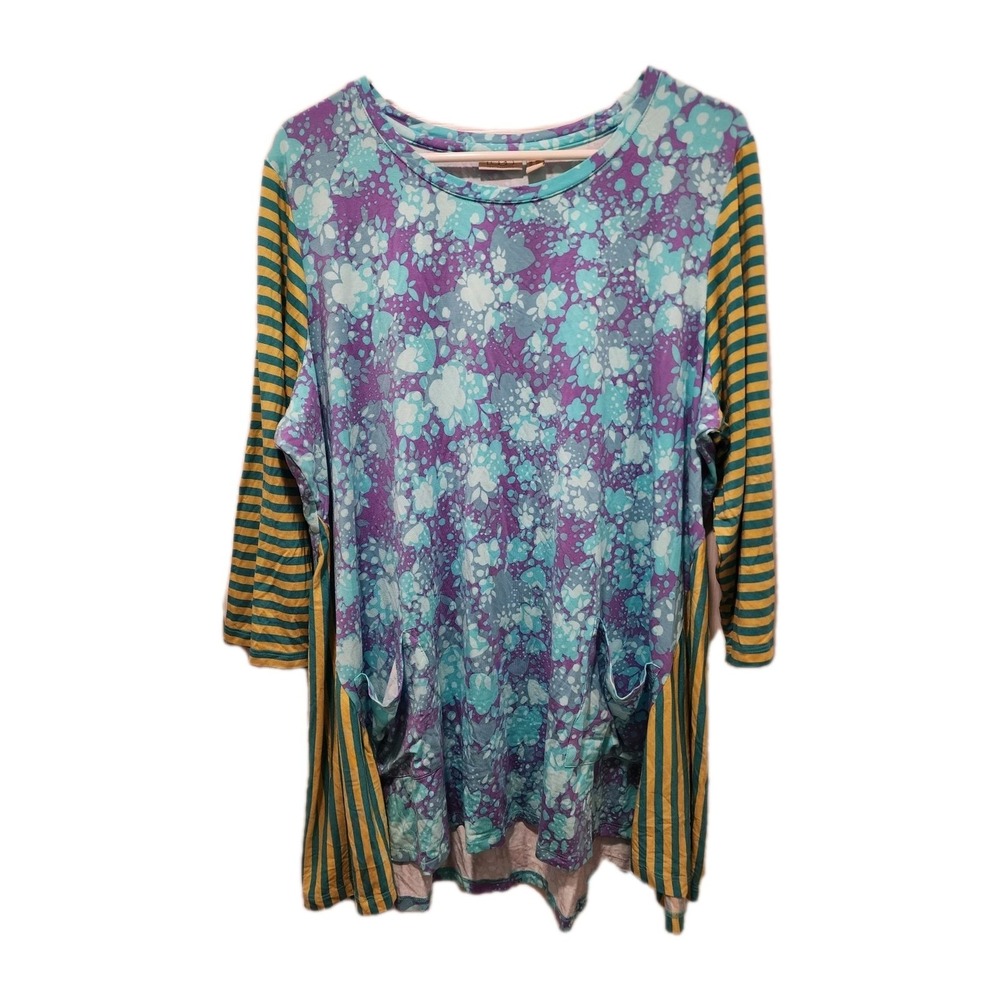 LOGO By Lori Goldstein Tunic Mixed Pattern 3/4 Slv Flowy Stretchy Pockets Sz 2X